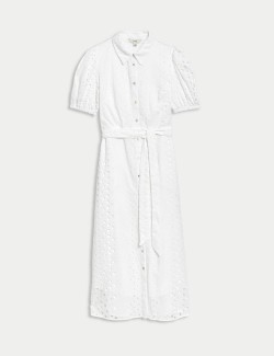 Pure Cotton Broderie Midi Shirt Dress