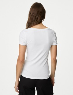 Cotton Rich Ribbed Scoop Neck T-shirt