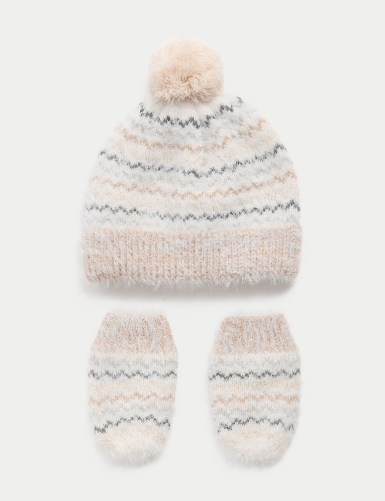 Sada dětské pruhované čepice a palčáků (0-3 roky)