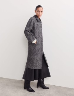 Wool Blend Herringbone Cocoon Longline Coat