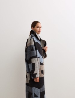 Wool Blend Cocoon Jacquard Coat