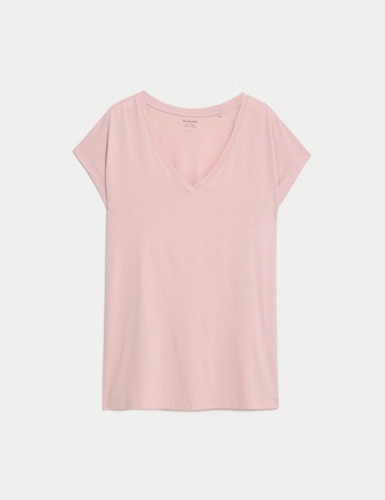 Cotton Rich V-Neck Relaxed Longline T-Shirt