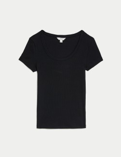 Cotton Rich Ribbed Scoop Neck T-shirt