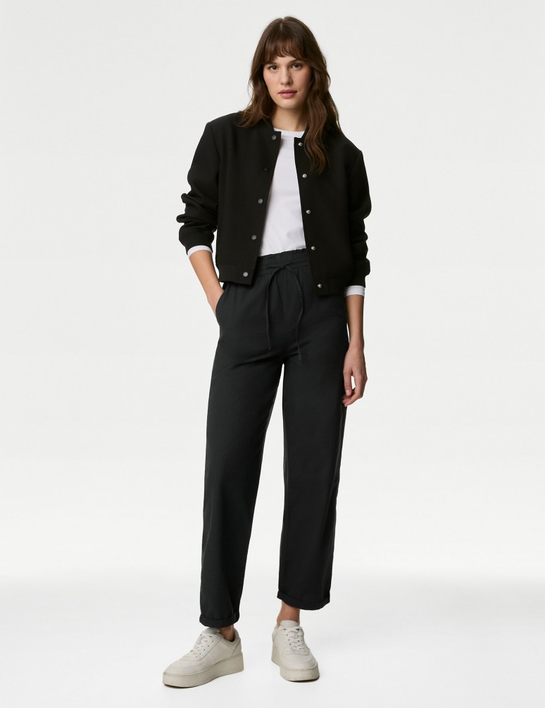 Pure Cotton Straight Leg Ankle Grazer Trousers