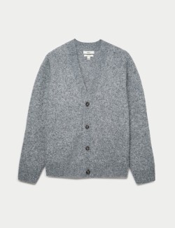 Relaxed Textured V-Neck Cardigan with Wool