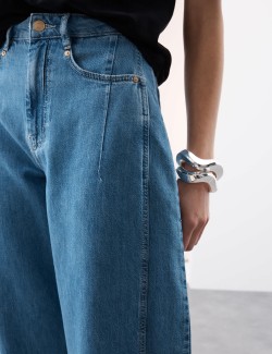 Lyocell™ Blend High Waisted Pleat Front Barrel Jeans