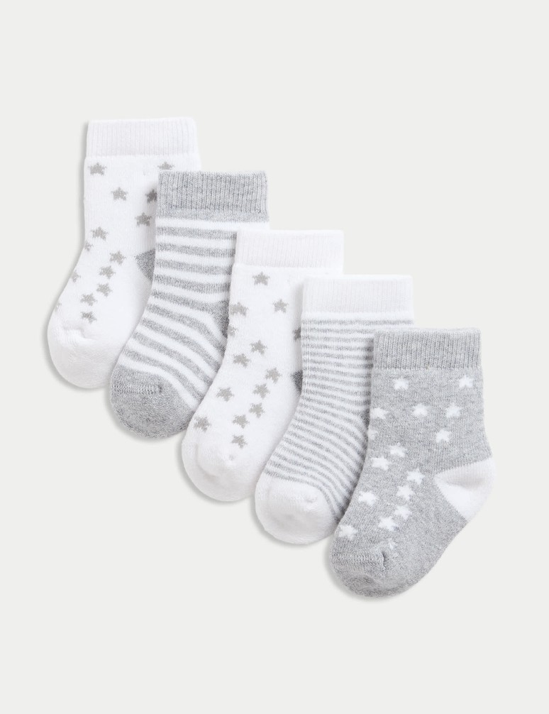 5pk Cotton Rich Terry Star Socks (0-2 Yrs)
