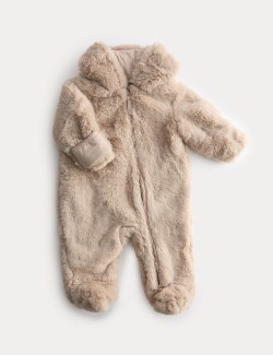 Faux Fur Hooded Pramsuit (0-12 Mths)
