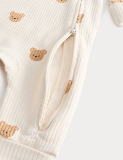 Cotton Blend Bear Cosy Rib Sleepsuits (0-3 Yrs)