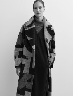Wool Blend Cocoon Jacquard Coat