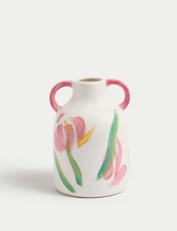 Glazovaná keramická váza s květinovým motivem