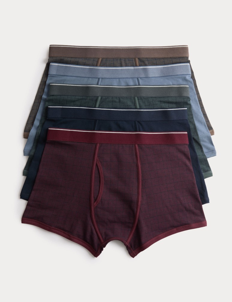 5 Pack Cotton Stretch Tile Print Trunks