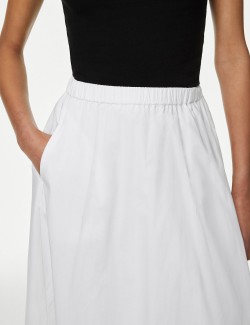 Pure Cotton Pleated Midi Skirt