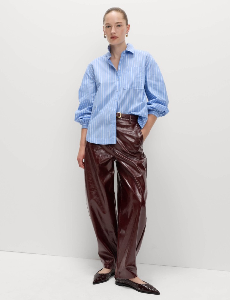 Leather Look Textured Barrel Leg Trousers