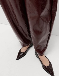 Leather Look Textured Barrel Leg Trousers