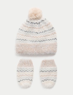 Baby Stripe Hat and Mittens Set (0-3 Yrs)