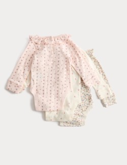 3pk Pure Cotton Floral Long Sleeve Bodysuits (0-3 Yrs)