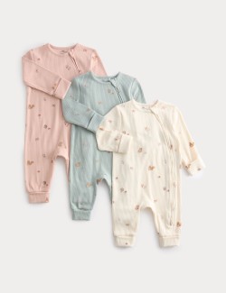 3pk Cotton Rich Woodland Print Sleepsuits (6½lbs-3 Yrs)