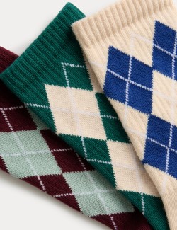 Ponožky s kosočtverci s vysokým podílem bavlny, sada 3 párů (6 malé – 7 velké)