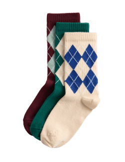 Ponožky s kosočtverci s vysokým podílem bavlny, sada 3 párů (6 malé – 7 velké)
