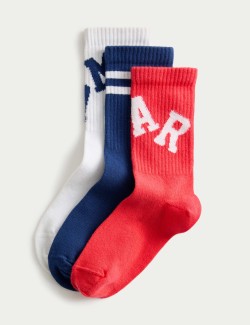 3 Pack Cotton Rich Slogan Ankle Socks (6 Small - 7 Large)