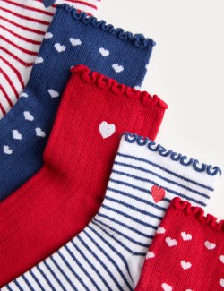 5 Pack Cotton Rich Heart Socks (6 Small - 7 Large)