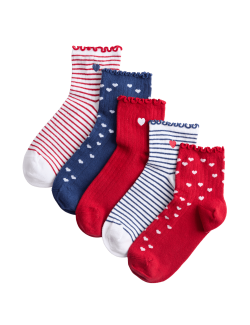 5 Pack Cotton Rich Heart Socks (6 Small - 7 Large)