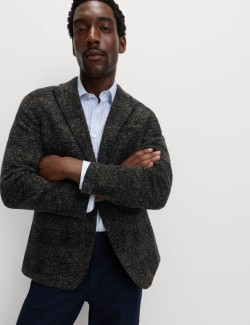 Tailored Fit Wool Blend Check Blazer