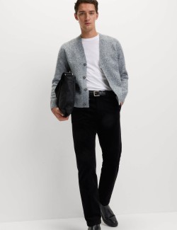 Relaxed Textured V-Neck Cardigan with Wool