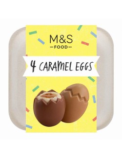 Mléčná čokoláda a bílá čokoláda s vajíčky s karamelizovaným cukrem plněnými krémovou vanilkovou náplní a slaným karamelem