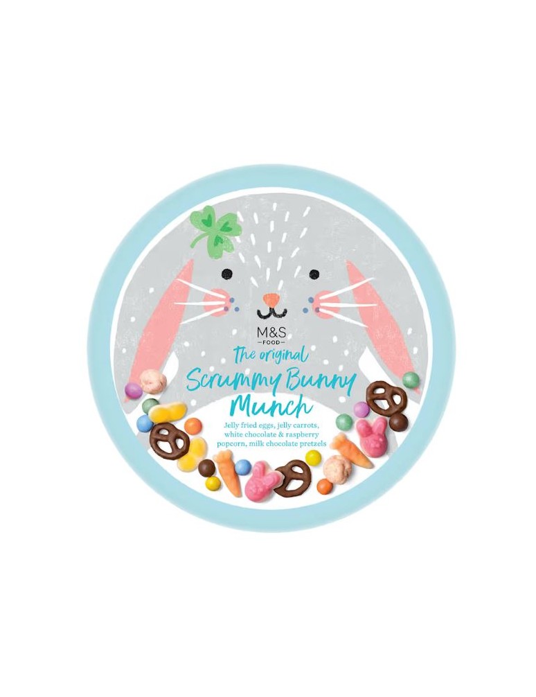 Směs ovocných želé bonbónů, kousků mléčné čokolády s rýžovým středem obalených v cukru, popcornu v bílé čokoládě, preclíků v mlé