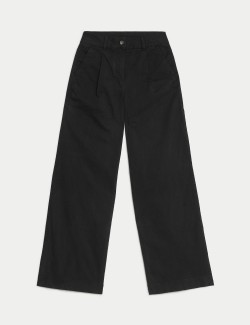 Cotton Rich Pleat Front Wide Leg Chinos