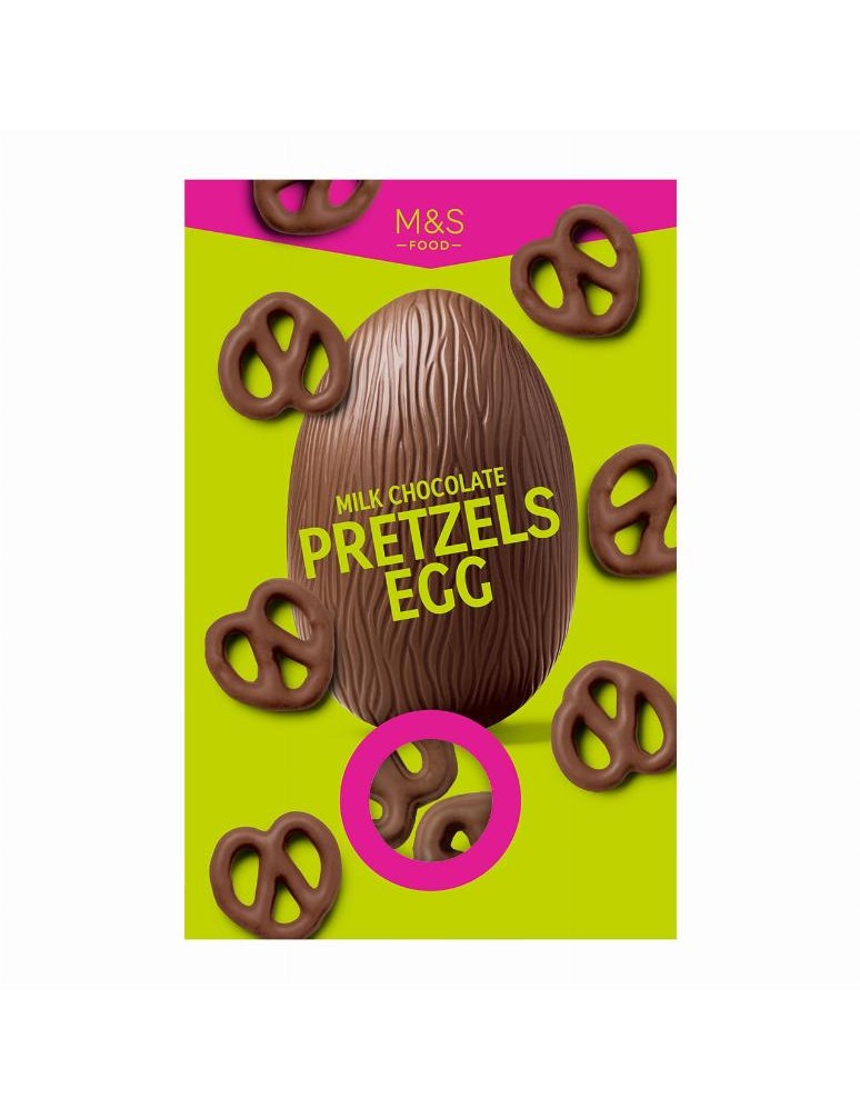 Balené duté vajíčko z mléčné čokolády se sáčkem solených preclíků v mléčné čokoládě