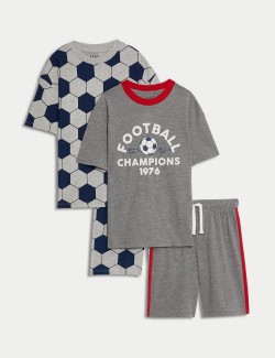 2pk Cotton Rich Football Pyjama Sets (6-16 Yrs)