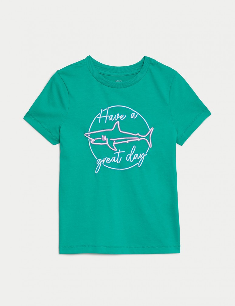 Pure Cotton Shark Slogan T-Shirt (2–8 Yrs)
