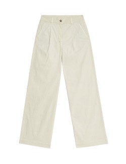 Chino kalhoty se širokými nohavicemi, plisováním vepředu a vysokým podílem bavlny