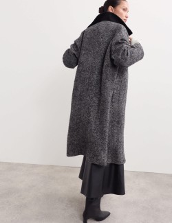 Wool Blend Herringbone Cocoon Longline Coat