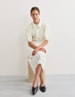 Košile s límečkem a texturovaným krajkováním z čisté bavlny