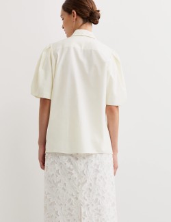 Košile s límečkem a texturovaným krajkováním z čisté bavlny