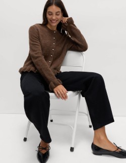 Textured Frill Detail Cardigan with Wool