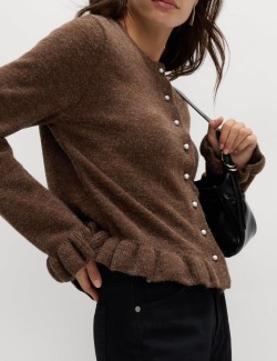 Textured Frill Detail Cardigan with Wool