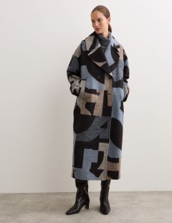 Wool Blend Cocoon Jacquard Coat