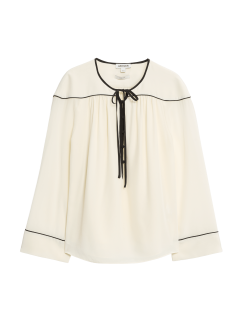 Pure Silk Tie Front Long Sleeve Top