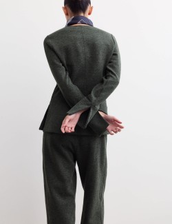 Cotton Blend V-Neck Fitted Top with Wool