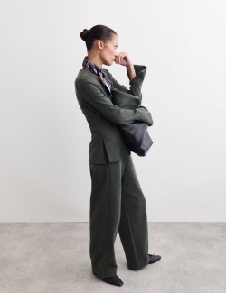 Cotton Blend V-Neck Fitted Top with Wool