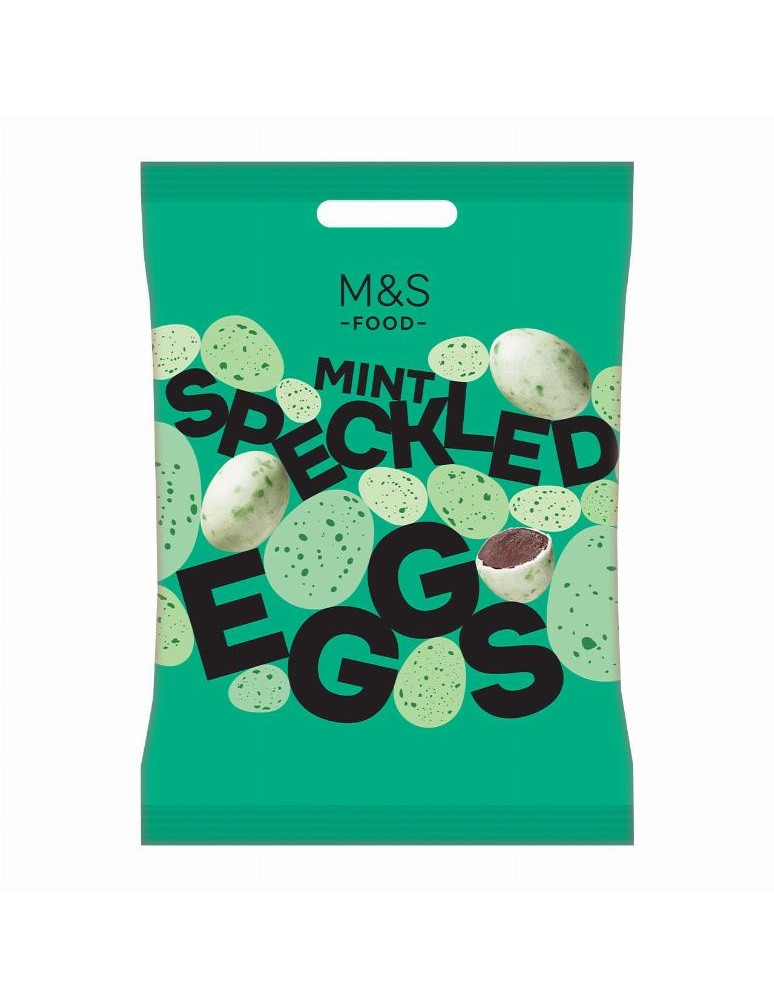Mini vajíčka z mléčné čokolády s kropenatou cukrovou krustou s mátovou příchutí