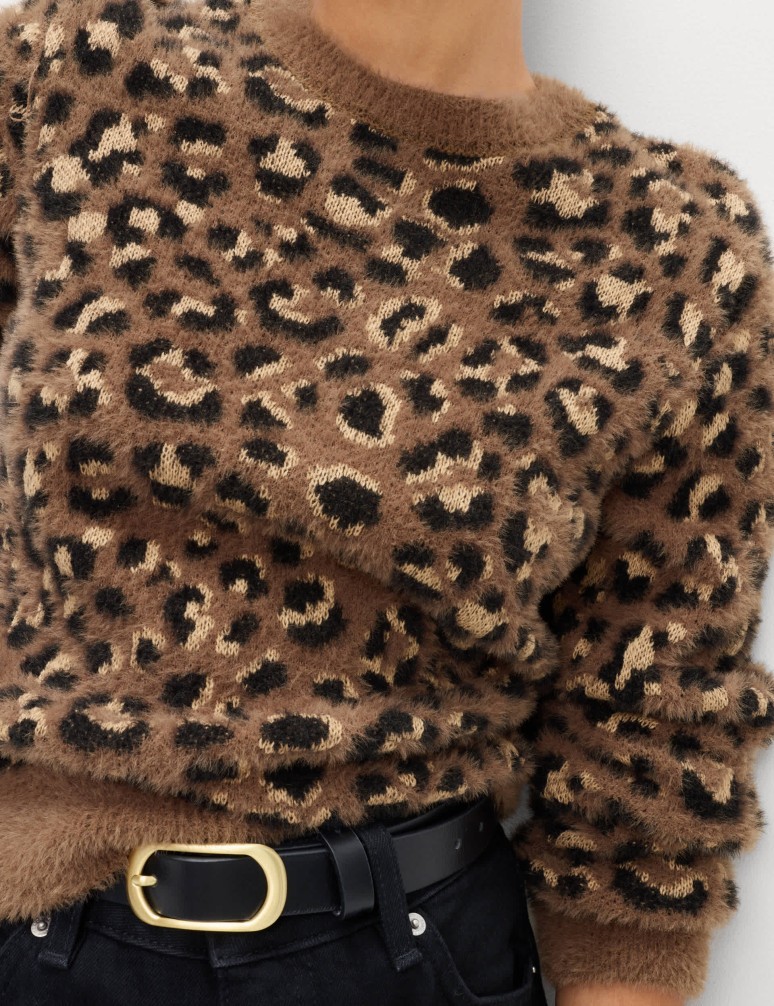 Animal Print Crew Neck Cropped Jumper