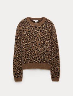 Animal Print Crew Neck Cropped Jumper
