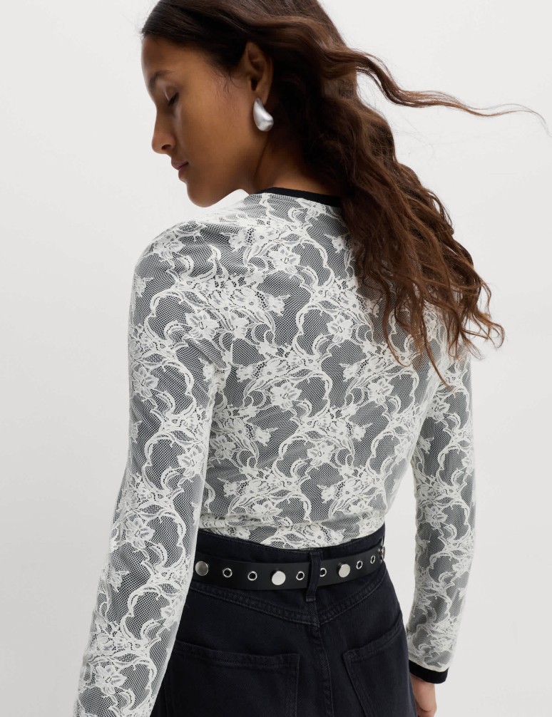 Lace Jersey Long Sleeve Top