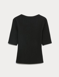Ribbed Round Neck 3/4 Sleeve Top